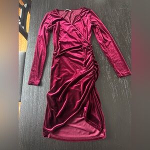 Elegant Velvet Wrap Dress in Rich Burgundy (Worn Once, Like NEW)
